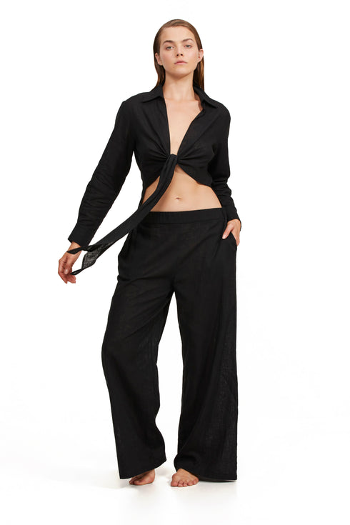 Gottex Luma High Low Collared Front Tie Blouse